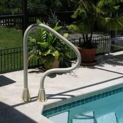 Saftron 26" X 30" Figure 4 Steel 3 Bend Outdoor In-Ground Swimming Pool Return To Deck Entry/Exit Handrail Accessory With Polymer Coating, Beige