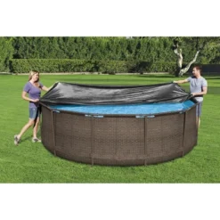 Bestway Flowclear PVC Round 12 Foot Pool Cover For Above Ground Frame Pools With Drain Holes And Secure Tie-Down Ropes, Black (Cover Only) -Swimline Shop GUEST 2a076295 0e44 4446 ae50 5b5a99139901