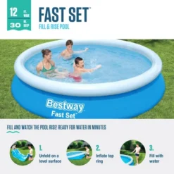 Bestway 57275E Fast Set Up 12 Feet X 30 Inch Inflatable Above Ground Swimming Pool With 330 GPH Filter Pump And Type V/Type K 330 GPH Filter Cartridge