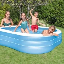 Intex 7.5' X 22" Beach Wave Swim Center Square Outdoor Backyard Inflatable Family Swimming Lounge Pool For Kids And Adults, Blue -Swimline Shop GUEST 377cd140 bb36 4286 a654 cfefb3eb3451