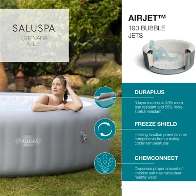 Bestway 6-8 Person Inflatable Round Outdoor Hot Tub Grenada SaluSpa With 190 Soothing AirJets, Filter Cartridge, Pump, And Insulated Cover - Gray 4 Bestway 6-8 Person Inflatable Round Outdoor Hot Tub Grenada SaluSpa With 190 Soothing AirJets, Filter Cartridge, Pump, And Insulated Cover - Gray - Image 2
