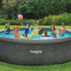 Funsicle 18' X 48" QuickSet Round Inflatable Ring Top Outdoor Above Ground Swimming Pool Set With Pump And Cartridge Filter, Dark Herringbone -Swimline Shop GUEST 4701601d 688f 46c7 b496 31a7ea2d26a8