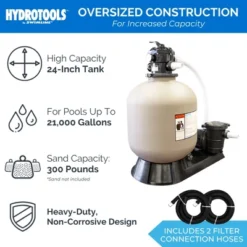 HYDROTOOLS By Swimline 24" Sand Filter Combo Set With Stand & Multi Port Valve, 4980 GPH, 300 Pound Sand Capacity