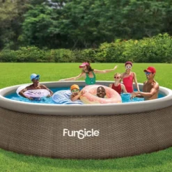 Funsicle 14' X 36" QuickSet Round Inflatable Ring Top Outdoor Above Ground Swimming Pool Set With Pump And Cartridge Filter, Brown Triple Basketweave