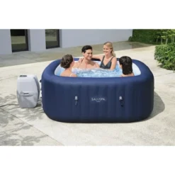 Bestway Hawaii SaluSpa 6 Person Inflatable Square Outdoor Hot Tub With 114 Soothing AirJets, Filter Cartridges, Pump, And Insulated Cover, Blue