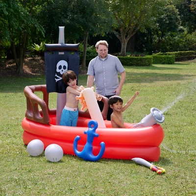 Teamson Kids Water Pool Pirate Ship Inflatable Kids Sprinkler With Air Pump, Beach Balls, & Accessories, Inflatable Outdoor Play Sprinkler System, Red 12 Teamson Kids Water Pool Pirate Ship Inflatable Kids Sprinkler With Air Pump, Beach Balls, & Accessories, Inflatable Outdoor Play Sprinkler System, Red - Image 10