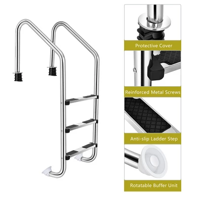 Costway Stainless Steel Swimming Pool Ladder In-Ground 3-Step W/ Anti-Slip Step 10 Costway Stainless Steel Swimming Pool Ladder In-Ground 3-Step W/ Anti-Slip Step - Image 8
