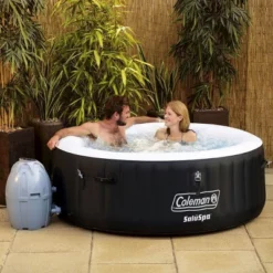 Coleman 13804-BW SaluSpa 4 Person Portable Inflatable Outdoor Round Hot Tub Spa With Air Jets, Pump, And 3 Replacement Filter Cartridges, Black