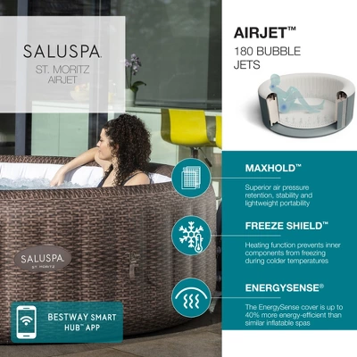 Bestway SaluSpa St Moritz AirJet 5 To 7 Person Inflatable Hot Tub Round Portable Outdoor Spa With 180 AirJets & EnergySense Energy Saving Cover, Brown 4 Bestway SaluSpa St Moritz AirJet 5 To 7 Person Inflatable Hot Tub Round Portable Outdoor Spa With 180 AirJets & EnergySense Energy Saving Cover, Brown - Image 2