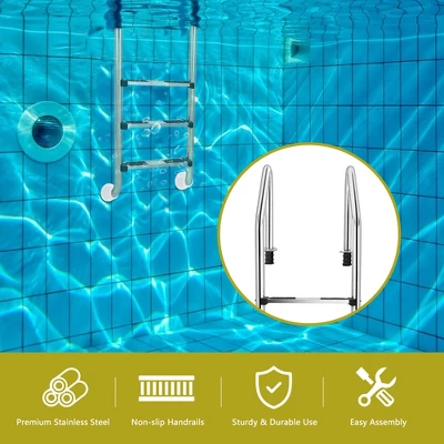 Costway Stainless Steel Swimming Pool Ladder In-Ground 3-Step W/ Anti-Slip Step 7 Costway Stainless Steel Swimming Pool Ladder In-Ground 3-Step W/ Anti-Slip Step - Image 5