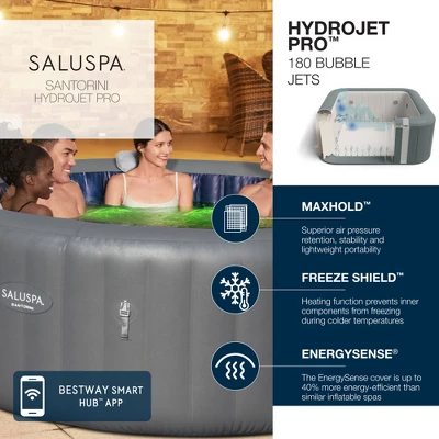 Bestway SaluSpa Santorini HydroJet Pro 5-7 Person Inflatable Hot Tub Round Portable Outdoor Spa W/180 AirJets & EnergySense Energy Saving Cover, Grey 4 Bestway SaluSpa Santorini HydroJet Pro 5-7 Person Inflatable Hot Tub Round Portable Outdoor Spa W/180 AirJets & EnergySense Energy Saving Cover, Grey - Image 2