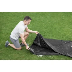 Bestway Flowclear PVC Round 12 Foot Pool Cover For Above Ground Frame Pools With Drain Holes And Secure Tie-Down Ropes, Black (Cover Only) -Swimline Shop GUEST 68515b65 91d8 4a54 8406 fcac587e0a9b
