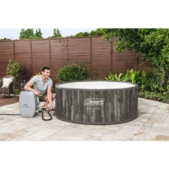 Bestway Coleman Napa AirJet 5 To 7 Person Inflatable Hot Tub Round Portable Outdoor Spa With 180 AirJets And EnergySense Energy Saving Cover, Brown -Swimline Shop GUEST 9d55a9d3 becd 438a 928a 9934104dc239