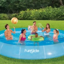 Funsicle 12' X 30" Sea-Thru QuickSet Round Inflatable Ring Top Outdoor Above Ground Swimming Pool Set With Pump And Cartridge Filter, Blue