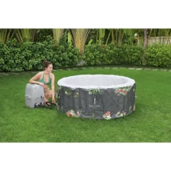 Bestway SaluSpa Aruba AirJet 2 To 3 Person Inflatable Hot Tub Round Portable Outdoor Spa With 110 AirJets And EnergySense Energy Saving Cover, Grey -Swimline Shop GUEST a4aa7856 f87b 4c0b a942 768788814502