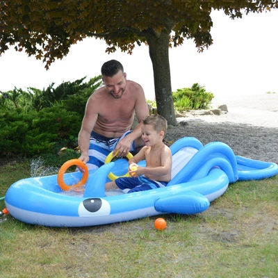Pool Central 6.75ft Inflatable Childrens Whale Shaped Interactive Play Pool