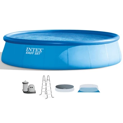 Intex Easy Set 18' X 48" Round Inflatable Above Ground Swimming Pool Set With Filter Pump, Ladder, Pool Cover, And Filter Cartridges (6 Pack) 3 Intex Easy Set 18' X 48" Round Inflatable Above Ground Swimming Pool Set With Filter Pump, Ladder, Pool Cover, And Filter Cartridges (6 Pack)