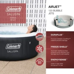 Bestway Coleman Miami AirJet 2 To 4 Person Inflatable Hot Tub Round Portable Outdoor Spa With 120 AirJets And EnergySense Energy Saving Cover, Black -Swimline Shop GUEST b157be7d 547a 4c9d af94 1bda2599561a