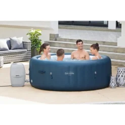 Bestway SaluSpa Milan AirJet 4 To 6 Person Inflatable Hot Tub Round Portable Outdoor Spa With 140 AirJets And Energy Sense Cover, Blue