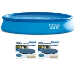 Intex 15’x33” Inflatable Swimming Pool W/ Filter Pump & 15’ Pool Cover (2 Pack)