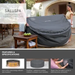 SaluSpa 71 X 26 Inch EnergySense Insulating Round Thermal Spa Cover With DuraPlus Weatherproof Material And Zippered Door For Pump, Gray