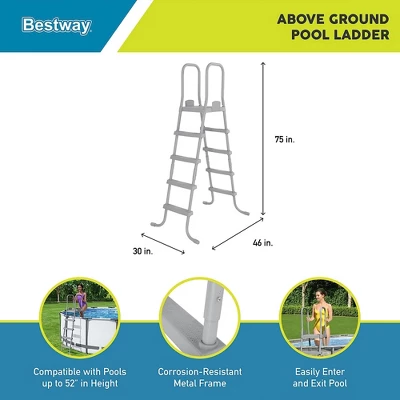 Bestway Flowclear 52 Inch Safety Ladder For Above Ground Outdoor Swimming Pools With Non-Sip Steps And Reliable Arm Rail, Gray 3 Bestway Flowclear 52 Inch Safety Ladder For Above Ground Outdoor Swimming Pools With Non-Sip Steps And Reliable Arm Rail, Gray