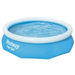 Bestway 10 Foot X 30 Inch Fast Set Inflatable Ring Round Above Ground Swimming Pool With Filter Pump, Cartridge, And Durable Cover With Ropes