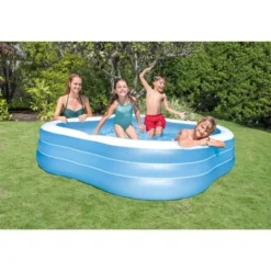 Intex 7.5' X 22" Beach Wave Swim Center Square Outdoor Backyard Inflatable Family Swimming Lounge Pool For Kids And Adults, Blue