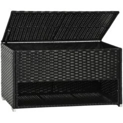 Outsunny Outdoor Deck Box & Shoe Storage, PE Rattan Wicker Towel Rack With Liner For Indoor, Outdoor, Pool, Toys, Garden Tools, Black -Swimline Shop GUEST ffb985e3 06fc 4619 8776 b36109ccb429